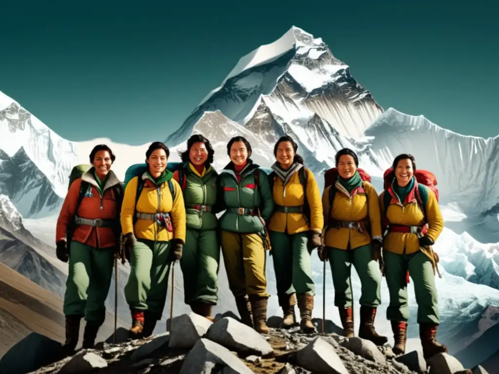 Mujeres valientes en la cima Mujeres en el Everest: Desafiando límites, montañeras vintage conquistan la cumbre del Everest con determinación y resiliencia