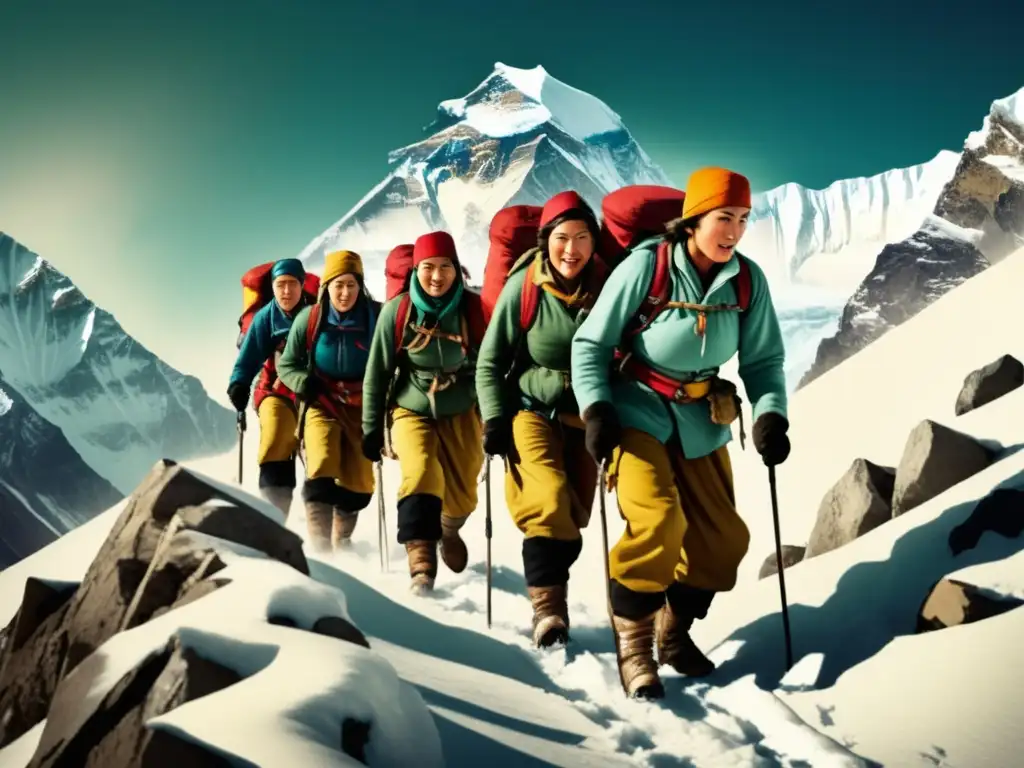 Mujeres montañistas ascendiendo el Everest Mujeres en el Everest: Desafiando límites de resistencia