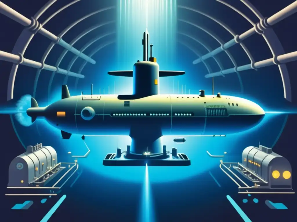 Submarino nuclear vintage en el fondo marino Submarino Nuclear: Tecnología Subacuática del Futuro