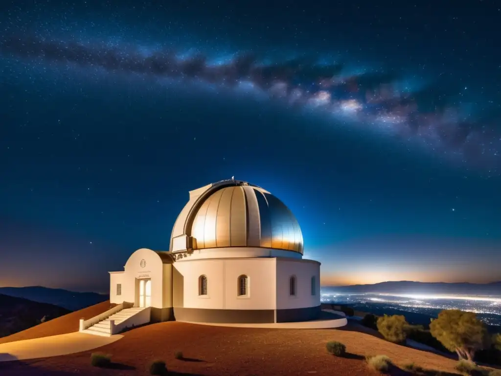 Imagen del observatorio de Monte Palomar, con increíble detalle y encanto vintage en un cielo estrellado