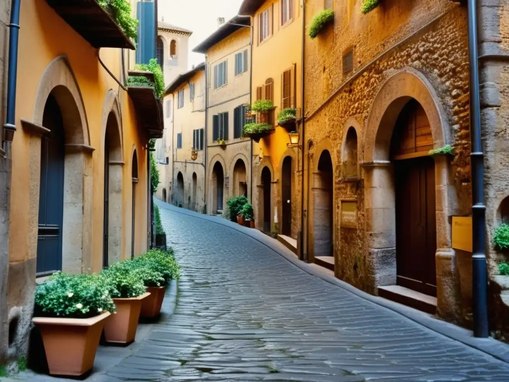 Ciudad subterránea de Orvieto con calles empedradas, edificios antiguos y detalles arquitectónicos