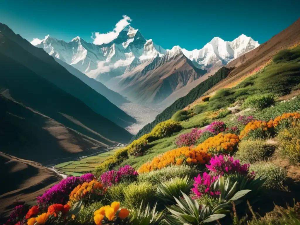 Paisaje montañoso en los Himalayas con flora endémica y descubrimientos botánicos