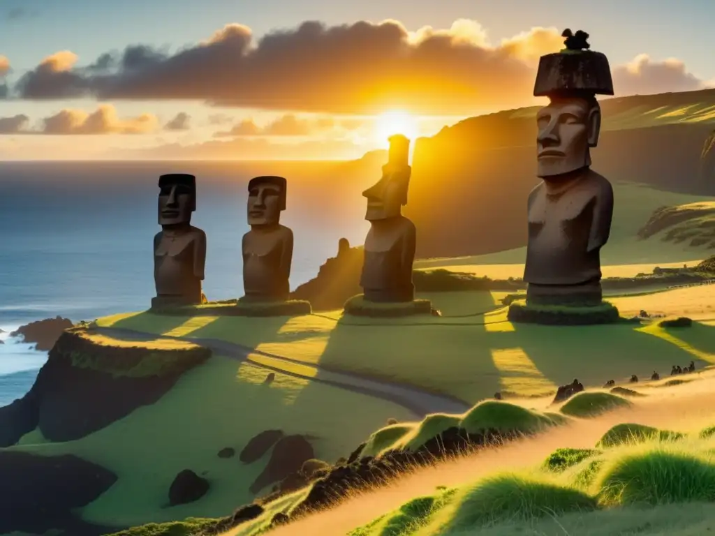 Fotografía impresionante en 8k del Parque Nacional de Rapa Nui con los icónicos Moáis y paisajes asombrosos