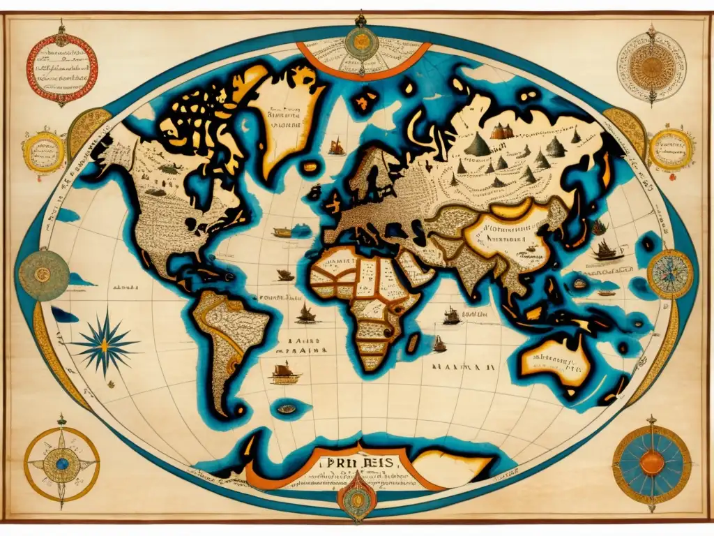 Mapa antiguo del mundo con increíble detalle