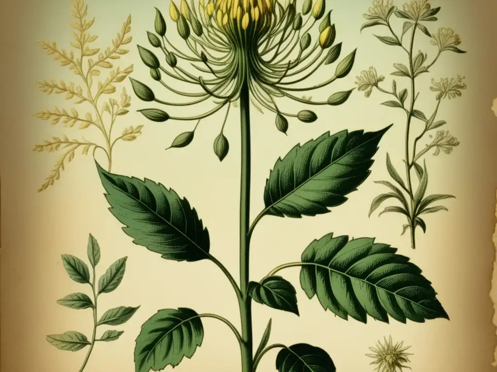 Ilustración botánica vintage de planta luminiscente: Enigma de las plantas luminiscentes