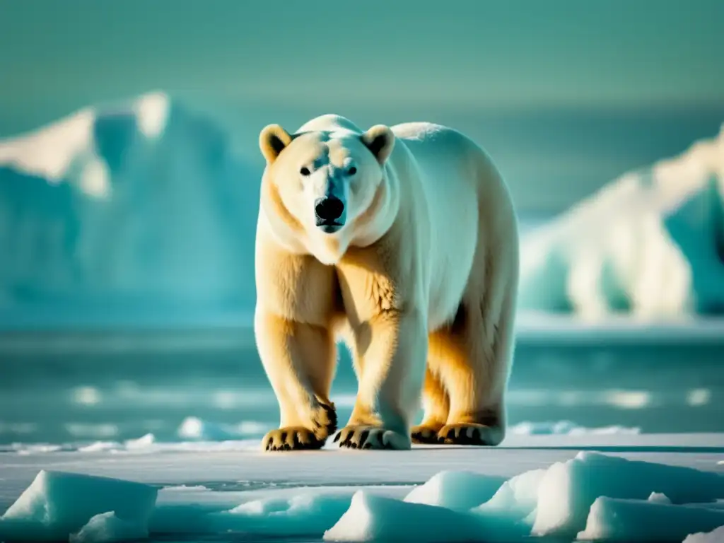 Oso polar majestuoso en paisaje ártico: animales del Ártico en imagen vintage