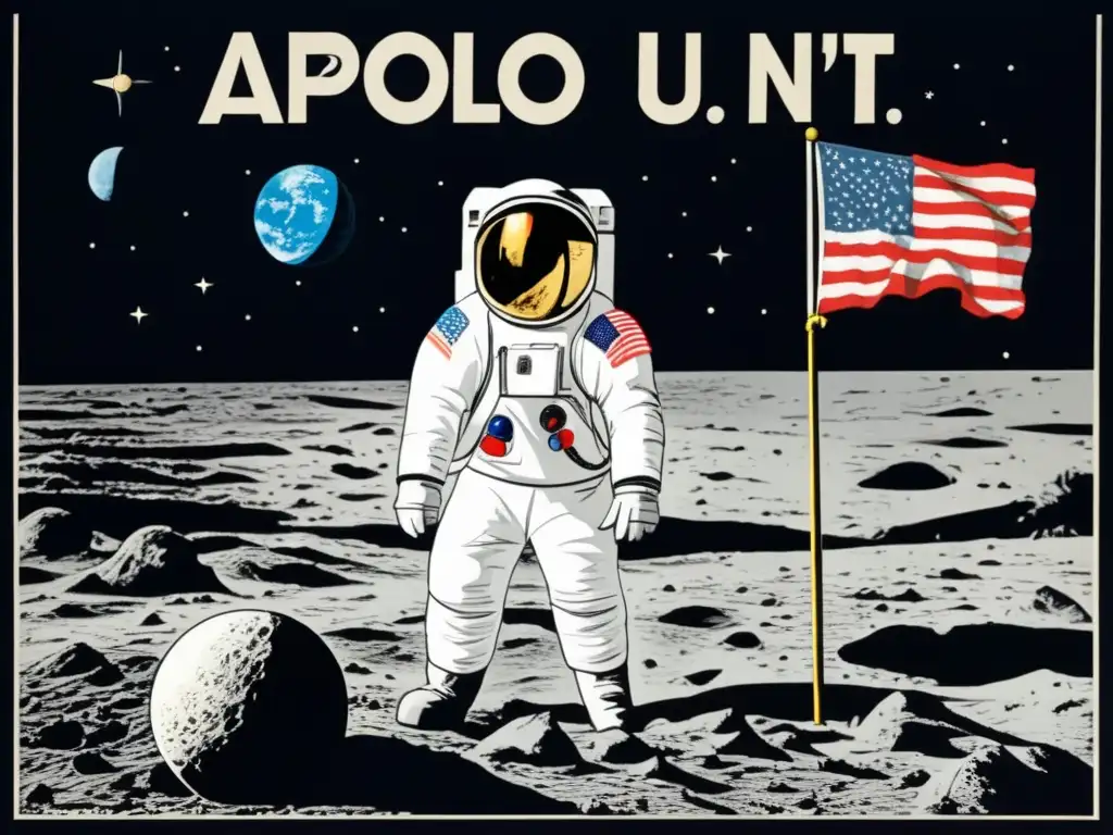 Poster vintage de la llegada a la luna en la misión Apollo 11