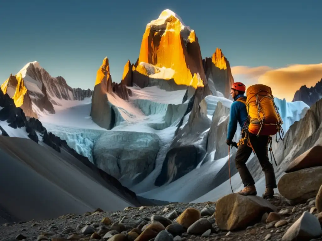 Preparación para ascenso al Cerro Torre: montaña desafiante y equipo de escalada vintage