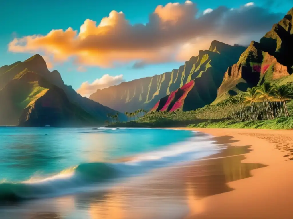 Atardecer impresionante en la costa de Na Pali en Kauai, Hawái - Hawaii y sus enigmas