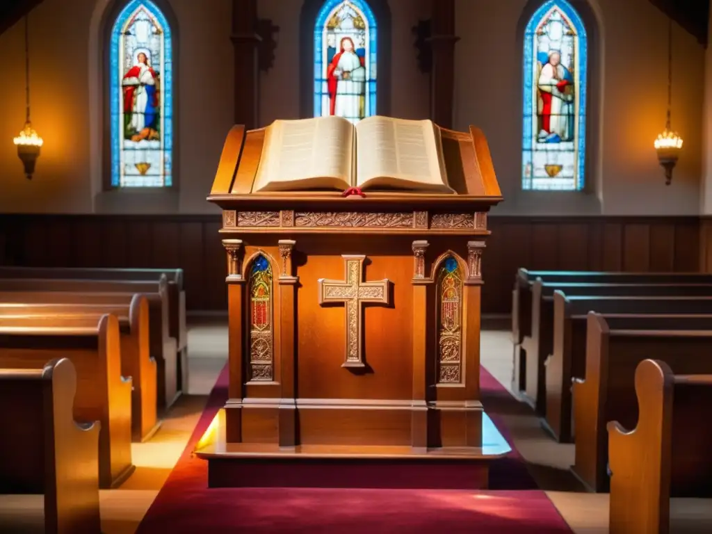 Púlpito vintage en iglesia: tradición y tecnología en misiones cristianas