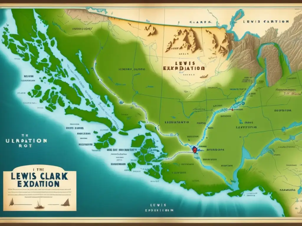 Mapa vintage de la expedición de Lewis y Clark