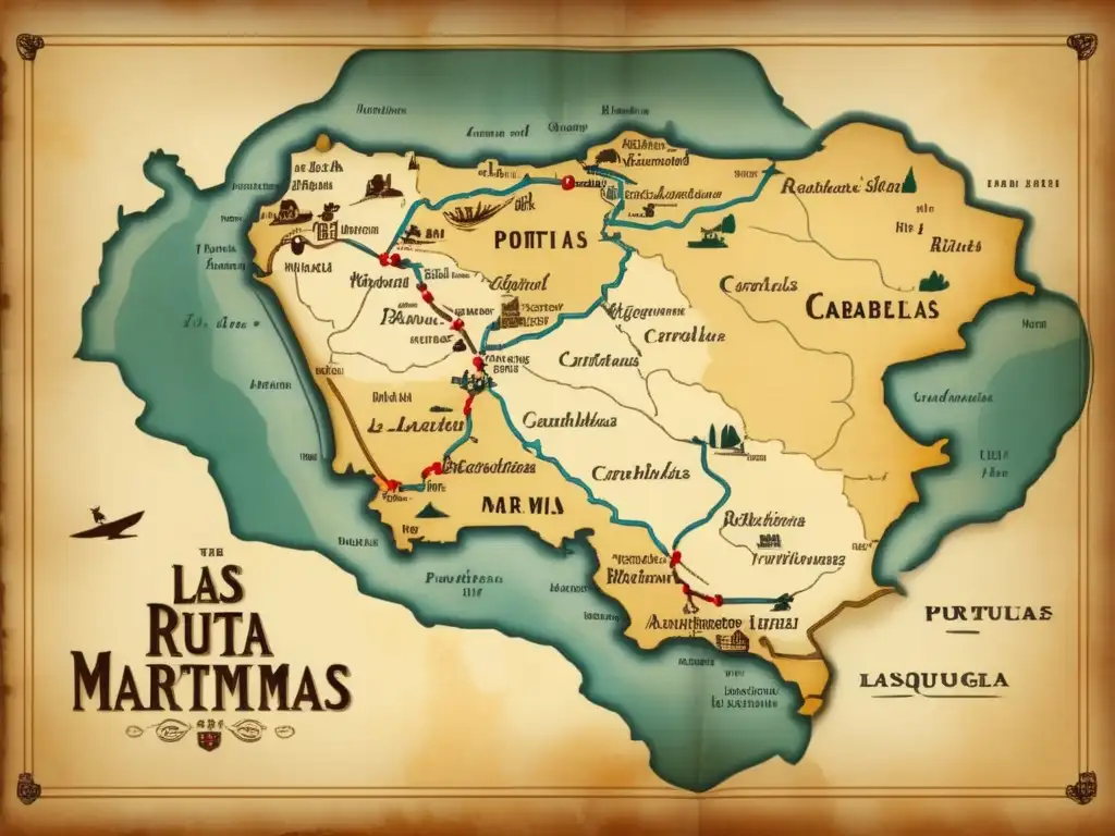 Mapa vintage de rutas marítimas Mapa vintage rutas marítimas: Carabelas Portuguesas descubriendo nuevas rutas (110 caracteres)