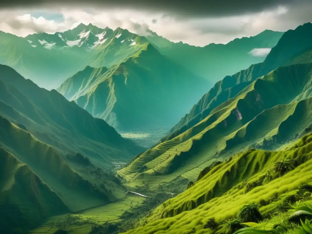 El desafío del Ruwenzori: La cumbre de las nubes, paisaje vintage de montañas majestuosas y exuberante naturaleza verde