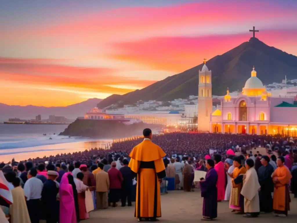 San Francisco Xavier en un puerto asiático con multitud cultural, misiones cristianas históricas