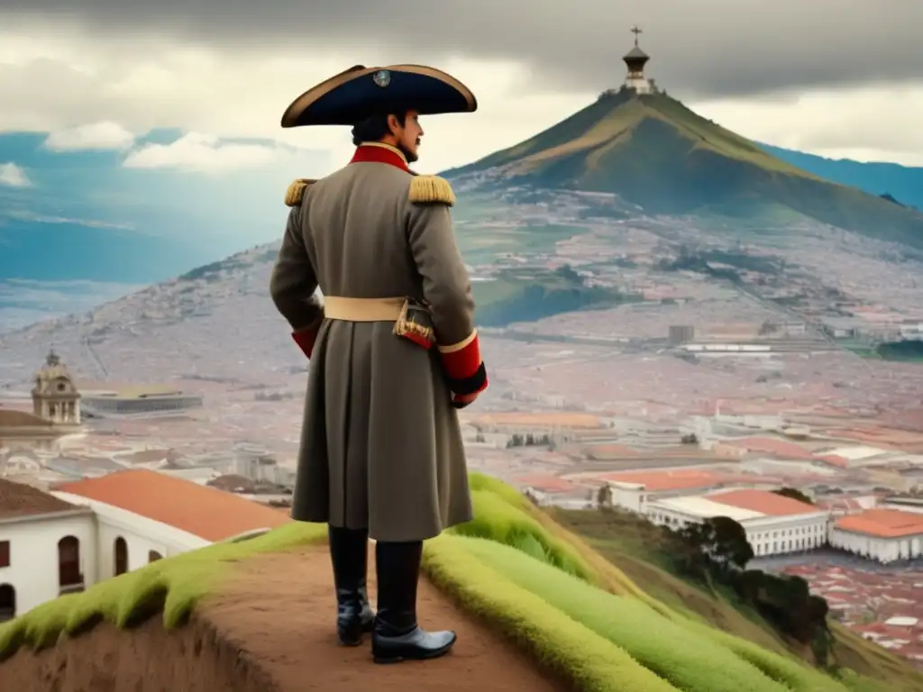 Sebastián de Belalcázar, fundador de Quito, vista histórica desde una colina