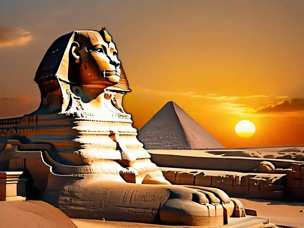 Majestuosa Esfinge de Giza al atardecer, simbolizando los secretos de las pirámides