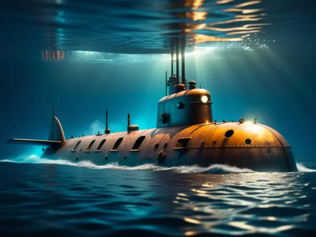 Submarino vintage explorando misterios en las profundidades oceánicas