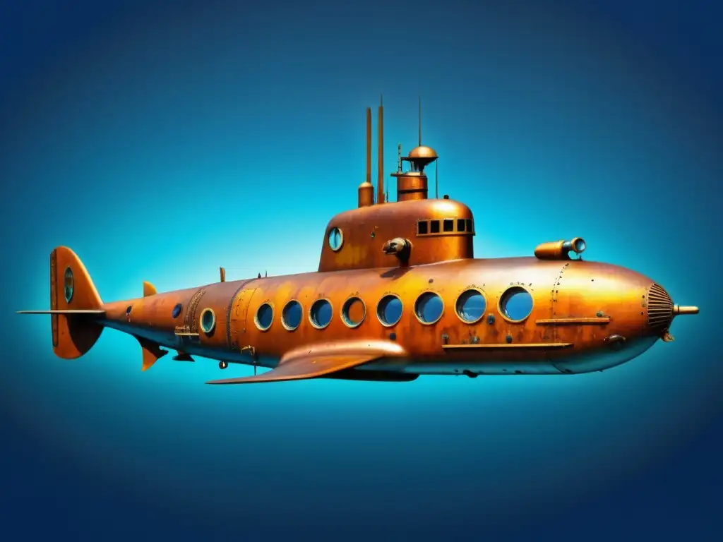 Submarino vintage en aguas oceánicas Submarino vintage navegando en aguas azules, exploración submarina y belleza marina