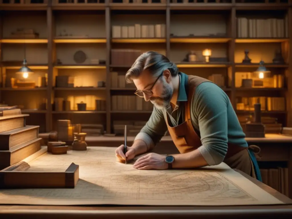 Taller de cartografía vintage Proceso de creación cartográfica en una sala de mapas históricos