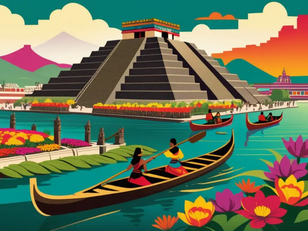 Ilustración vintage de Tenochtitlán, la capital del Imperio Azteca antes de su destrucción