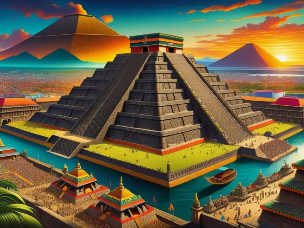 Pintura vintage de Tenochtitlan, capital azteca