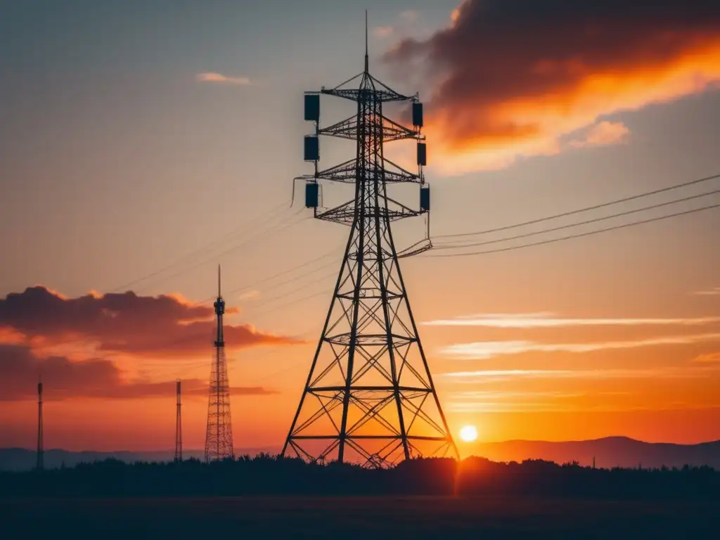 La imagen muestra una torre de radio vintage en un atardecer, evocando avances tecnológicos y comunicación