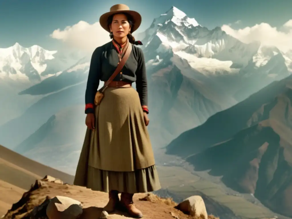 Fanny Bullock Workman en los Himalayas, con vestimenta tradicional y un aire de determinación y logro