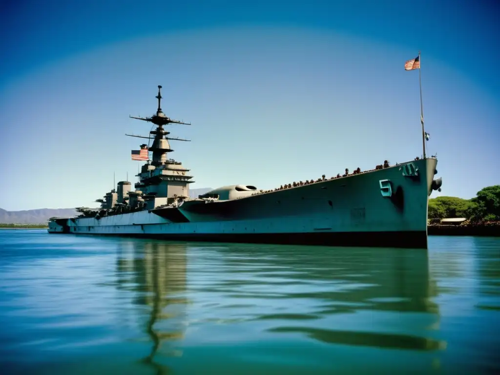 El imponente USS Arizona en Pearl Harbor El USS Arizona: Un Viaje al Infame Barco Hundido en Pearl Harbor