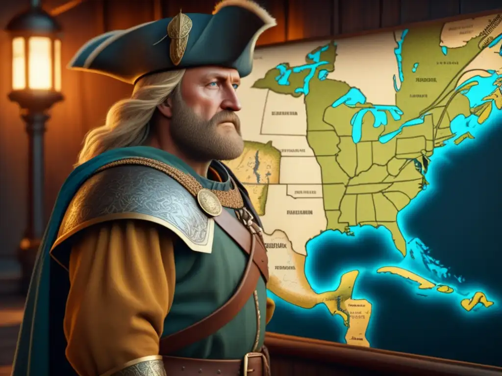 Viaje de Leif Erikson a América: Mapa vintage detallado de su travesía