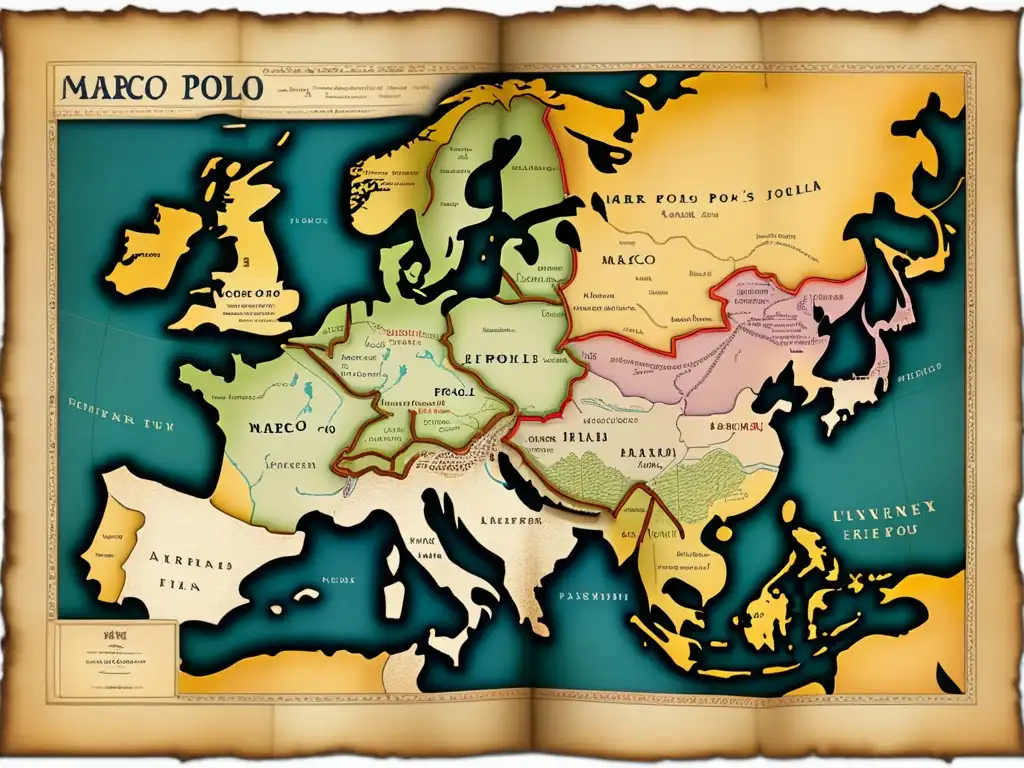 Mapa vintage de la epopeya de Marco Polo