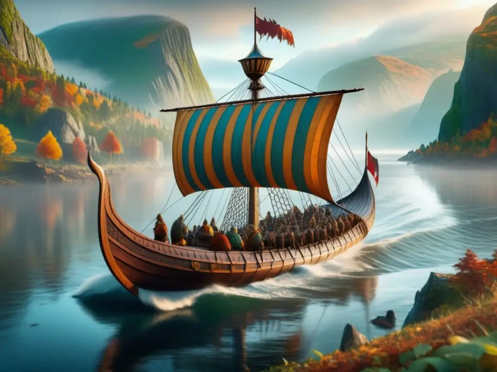 Imagen 8k de un barco vikingo en Vinland, con expediciones vikingas hacia América del Norte