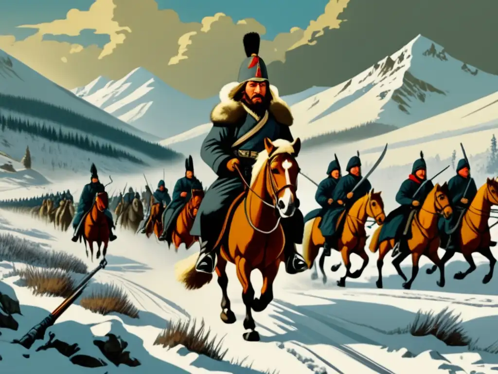 Yermak Timofeyevich liderando tropas en Siberia durante el siglo XVI